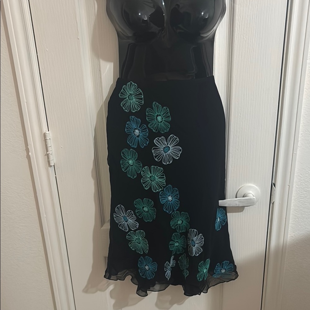 Floral Black Skirt with Blue and Green Accents